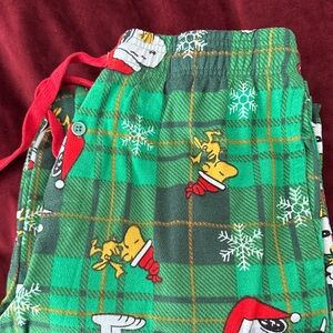 Peanuts Green Plaid Pajama Bottoms with Red Accents
